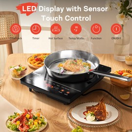 Traenvir Single Burner Electric Cooktop, Portable Electric Stove One Burner, 1800W Ceramic Cooktop with Touch Control, Child Safety Lock, 4 Hour Timer, Overheat Protection, 110V - 120V Plug in