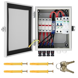 4 String Solar Combiner Box, IP65 Waterproof PV Combiner Break for On/Off Grid Solar System, with Lightning Arrester, 15A Rated Current Fuse& 63A Circuit Breaker (Metal Box)