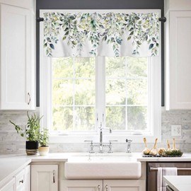 Spring Summer Curtain Valances for Windows Rod Pocket Decorative Window Treatments Watercolor Farmhouse Eucalyptus Leaves Green Valance Curtains Kitchen Short Valances for Living Room Bedroom 42"x12"