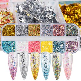 CHANGAR Irregular Nail Foil Fragments Glitter for Nail Art, Nail Foil Flakes Opal Glitter Aurora Effect Acrylic Nail Powder Nail Foil Sequin for Nail Decoration