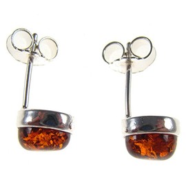 Baltic amber and sterling silver 925 cognac stud earrings