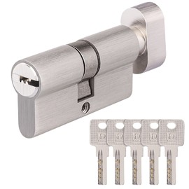 TAKUZA Lock Cylinder with Knob, 30/30 with 5 Brass Keys, Brass Lock Cylinder, Profile Knob Cylinder, Reversible Key, Cylinder Lock, Door Lock Replacement Accessories, Security Lock Front Door