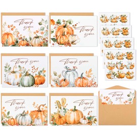 Bolsome 36Pack Fall Thank You Cards Watercolor Pumpkin Autumn Leaves Note Cards with Envelopes and Stickers Thanksgiving Blank Greeting Cards for Wedding Baby Shower Invitation Supplies