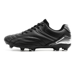 BETOOSEN Men's Firm Ground Soccer Cleats Shoes Professional Breathable Outdoor Training Football Shoes (14, Black)