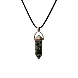 VIE Double Point Pencil Pendant, Black String (Moss Agate)