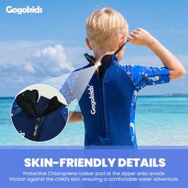 Gogokids Kids Shorty Wetsuit, 2mm SCR Lightweight Neoprene for Toddlers, Back Zip Children’s Short Wet Suit for Comfort & Warmth, Swimming, Snorkelling & Surfing, Ages 2–8 Boys Girls