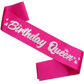 FSJJLLU ‘Birthday Queen' Birthday Sash Hot Pink with Glitter Silver Letters-Birthday Sash for Women,21st 30th 40th 50th Birthday Sash