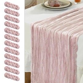 Le courant 12pcs 10Ft Cheesecloth Table Runner, Rustic Boho Gauze Cheese Cloth Runner Table Runner for Weddings Bridal Baby Shower Birthday Holiday Parties Home Decor, Dusty Pink