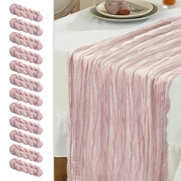 Le courant 12pcs 10Ft Cheesecloth Table Runner, Rustic Boho Gauze