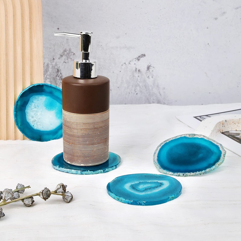 Blue Agate Coaster for Coffee Table, Set of 4 Natural