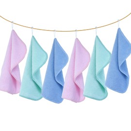 Polyte - Premium Baby Face Cloths - Hypoallergenic & Lint Free - Microfibre - Light Blue, Green, Pink - 25 x 25 cm - Pack of 6