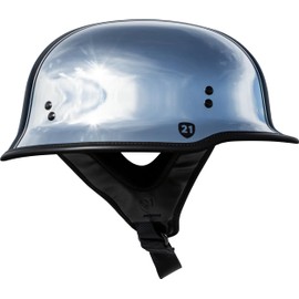 Highway 21 9mm Half Helmet for Motorcycle, DOT Approved, Lightweight Low Profile Cruiser Protection, FMVSS 218 Certified (Chrome, Large)