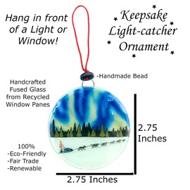 Dog Sledding Christmas Tree Ornament - Art Glass Light Catcher