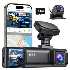 REDTIGER F7N 4K Dual Dash Cam, 5.8GHz WiFi-20 MB/s Fast Transfer, 64GB Card, Front 4K/2.5K and Rear 1080P Dash Camera for Cars with 3.18'' Screen, Precise GPS, Parking Monitor, Support 256GB Max
