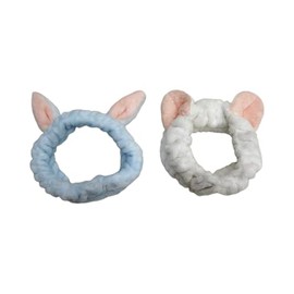 Women Fashion Soft Plush Bunny Ear Makeup Cosmetic Shower Elastic Headband 2Pcs (Style1, One size)