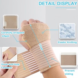 Breathable Wrist Support Brace Splint，2 Pack Elastic Wrist Support with Strap Relieves Wrist Pain, Tendonitis, Sports Use for Men and Women, Right & Left Palm Support（Beige）
