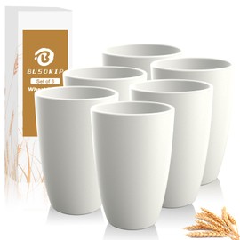 BUSOKIP Drinking Glasses 20 OZ Tumbler Large Cups Wheat Straw Cups Set of 6 | Alternatives to Plastic Tumbler Dishwasher Safe Water Glasses Drinking Cup Reusable Cups for Kitchen - White