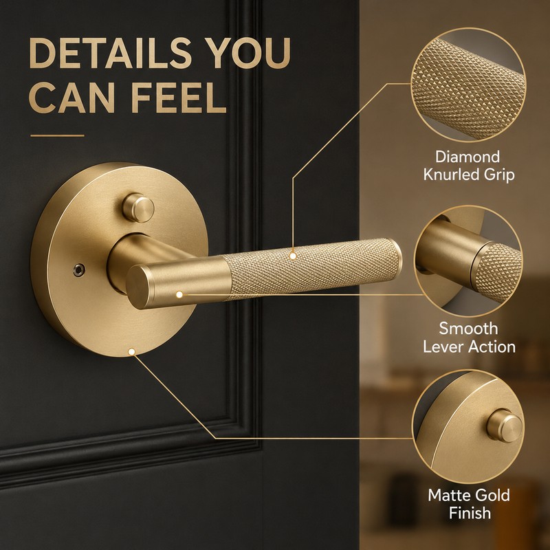 Knurled Privacy Door Handle for Bedroom & Bathroom