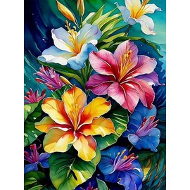 AIBOERL Diamond Painting Kits, Flowers 5D DIY Full Drill Diamond Art Painting Kits for Adults, Seaside Diamond Painting Gem Art Craft for Home Wall Decor (11.8 * 15.8 inch