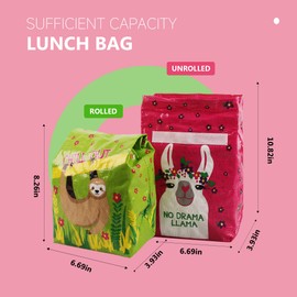 Farest 16oz Reusable Lunch Bag,Insulated Lunch Box for Women&Men,Paper Bag Large Sandwich Tote for Office Work Picnic Travel Snacks,Green+Pink