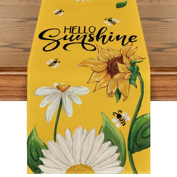 Artoid Mode Yellow Sunflowers Daisy Bees Summer Table Runner, Seasonal