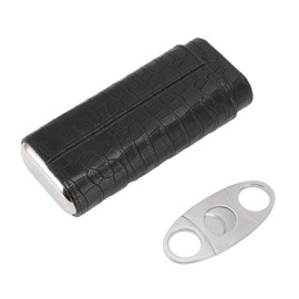 Cigar Leather Case Cedarwood Liner Portable 3pcs Cigar Holder Cigar Humidor Case with Cutter for Travel Black
