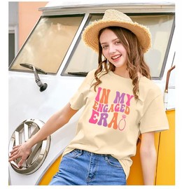 Women Bride Shirt in My Engaged Shirts Engagement Tee Fiance Tshirt Groovy Bride Bachelorette Tee Bridal Shower Tops Apricot