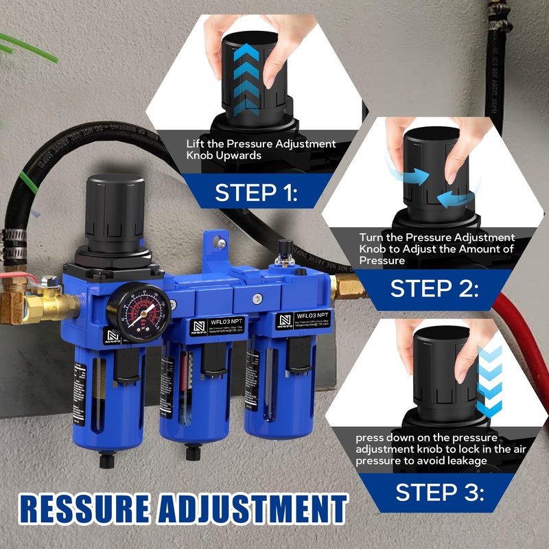 NEWPO 3/8'' NPT Compressed Air Filter Regulator Lubricator Combo Water/Oil