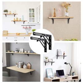 Barley Ears Pack of 2 200 mm Folding Console Heavy Duty Black Folding Shelf Brackets Wall Shelf Support Bracket Folding Angle Table Folding Shelf Brackets, Load Capacity: 40 kg