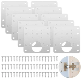 Fousenuk Pack of 10 Hinge Repair Plates, Stainless Steel Repair Kit 9 x 9 cm with Screws Repair Piece for Side Hinge Plate Cabinet Door Repair Plate, Cabinet Hinge Repair