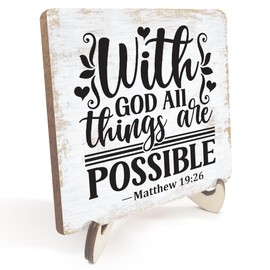 Inspirational Wood Sign Rustic Desk Decor Decorative Positive Christian Religious Bible Verse Faith Decorations for Home Farmhouse Office Bedroom Decor Table Shelf Wooden Plaque with Wood Stand