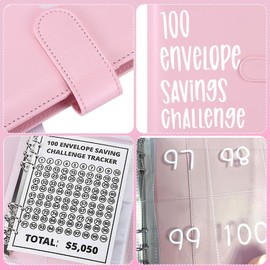 100 Envelope Challenge Binder, A5 Money Saving Challenge Binder Budget Binder Money Saving Wallet with Cash Envelopes and 25 Karten Easy to Save £5050, Money Savings Challenge for Home, School