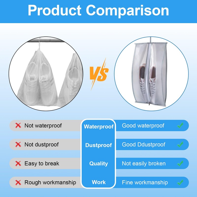 wilcractk 2 Stück Schuhbeutel, Wiederverwendbare PVC Schuhbeutel Reise, Staubdichte Aufbewahrungstasche