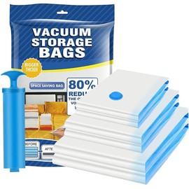 Vacuum Storage Bags - Pack of 7 (1 Jumbo/2 Large/2 Medium/2S) Re-usable Travel Compression Storage Bags For Clothes- Comforters & Blankets - Space Saver Sealer Bags with 1 Hand Pump (7)