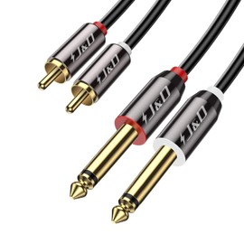 J&D 1/4 to RCA Cable, Gold Plated Copper Shell Heavy Duty 2X6.35mm TS to Dual RCA Stereo Audio Interconnect Cord for AV Receivers, Speakers, Home Audio Systems, Amplifiers, 3 Feet