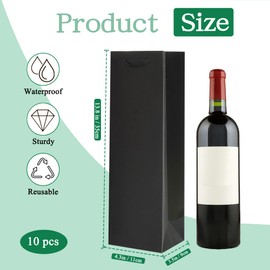 KEYYOOMY - Bolsas de regalo de vino negro, paquete de 10 bolsas de regalo para botellas de vino con asas, botellas, bolsa de papel, regalo de boda, cumpleaños, Navidad, suministros para fiestas (13.8