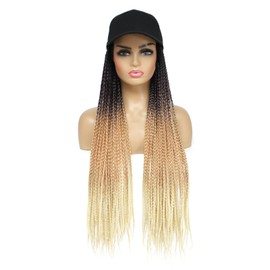 Yunkang Braided Baseball Cap Wig Faux Locs Hair Extensions with Hat Ombre Color Synthetic Hair Cap Wig with 18inch Long Braiding Hair Attached for Women (BL-1B 27)