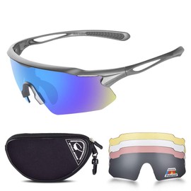 Snowledge Cycling Glasses with 5 Interchangeable Lens UV 400 Protection Polarised Sports Sunglasses for Men Women Running Climbing Fishing Driving Golfing