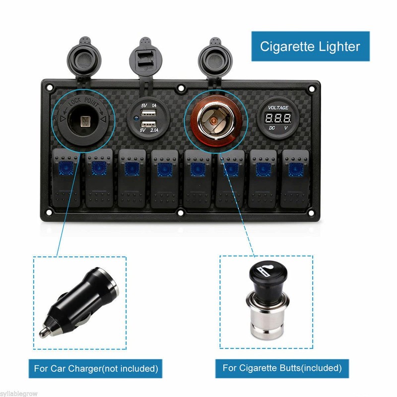 Riloer 8 Gang Combination Switch Panel, 12V / 24V Marine