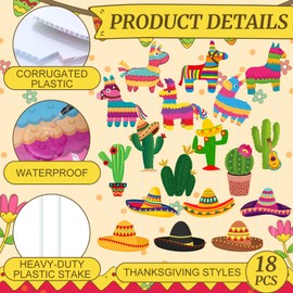 Memorywuu 18Pcs Mexican Yard Signs Stakes Cinco De Mayo Cactus Tiki Piñata Sombrero Let's Fiesta Tropical Lawn Decor for Outdoor Garden Ornaments Mexican Western Cowboy Party(Fiesta)