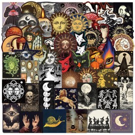 50pcs Sun and Moon Planet Stickers,Mysterious Celestial Sticker for Kids Teens Laptop Stickers Party Favors,Vintage Astronomy Stickes Retro Galaxy Sticker for DIY Scrapbook Journal (Moon)