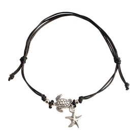 JUSTUSNX Ethnic Style Anklet Fashion Silver Anklet Starfish Sea Turtle Anklet Accessories Jewelry Adjustable for Women Girls (A), Metal silver