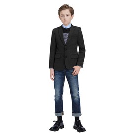 Yavakoor Boys' Flex Stretch Suit Jacket Boys' Bi-Stretch Alexander Tweed Herringbone Blazer Black 5