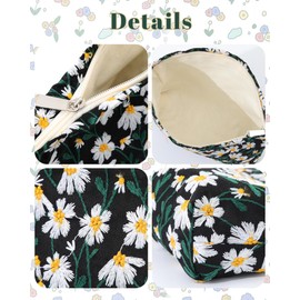Coubeau Cotton Fabric with Embroidery Flowers - Cosmetic Bag, Portable, Travel Accessories, Various Toiletries, Large Capacity, Storage Bag for Skin Care, black