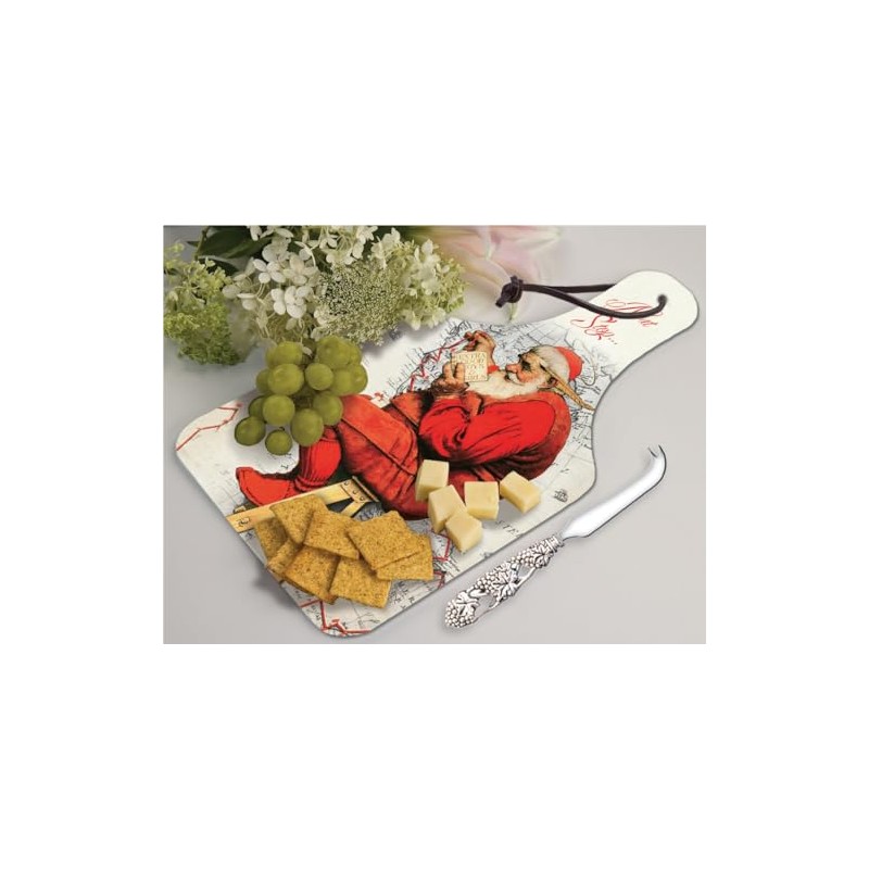 CounterArt Santa is Coming 14-1/4-Inch Glass Cheese Cutting Board with