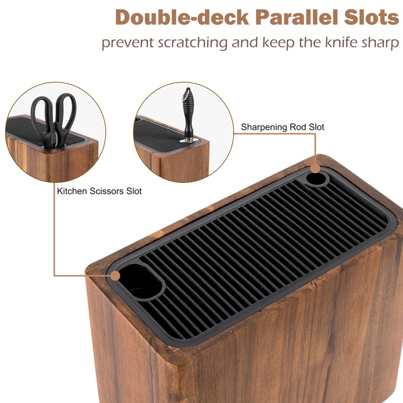 RedCall Acacia Wood Knife Holder Block,Large Universal Knife Block without