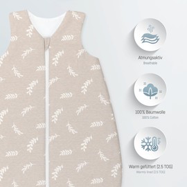 Julius Zöllner All-Season Baby Sleeping Bag, Made of Jersey Cotton, Standard 100 by Oeko-Tex, Made in Germany, Size 56, Twiggy