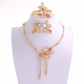 neXxtten New Gold Plated Metal Necklace Bracelet Earring Set MNS438-GLD