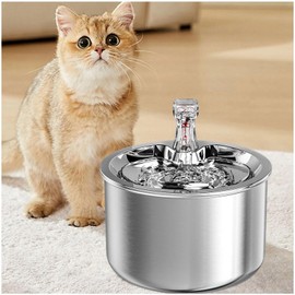 Steel Cat Fountain, Feline Fountain, 2L Super Sound-Off,304 Stainless Steel,Easy to Clean Pet Water Foutain, Suitable for Cats, Dogs, Multiple Pets