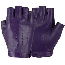 GSG SINCE 1998 Womens Fingerless Leather Gloves Unlined Sheepskin Genuine Leather Half-Finger Driving Gloves Purple X-Large